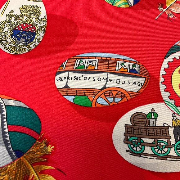 Hermes Red / Navy Blue Multi Couvee d'Hermes Square Silk Twill Scarf - Picture 8 of 13